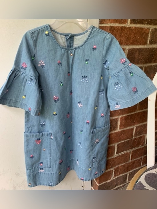 Other - Girls' Light Blue Embroidered Denim Dress with Bell Sleeves